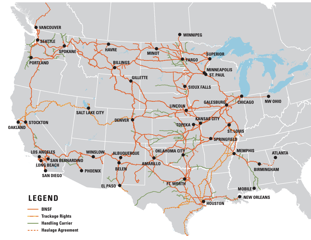 BNSF Railway network map